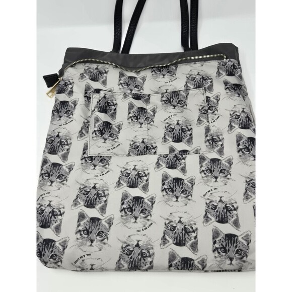 PAUL & JOE SISTER GREY & BLACK NYLON TOTE BAG SHOPPER CAT INTERIOR DOUBLE STRAPS - Picture 11 of 14